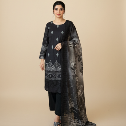 Digital Print Lawn with Embroidered  3-Piece Suit