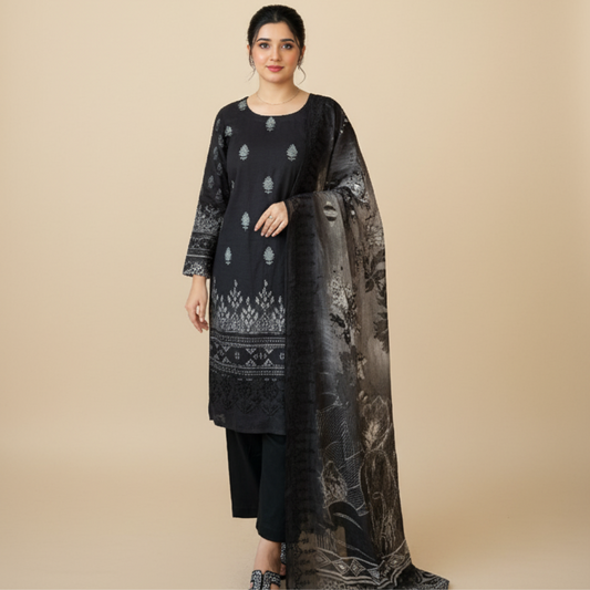 Digital Print Lawn with Embroidered  3-Piece Suit