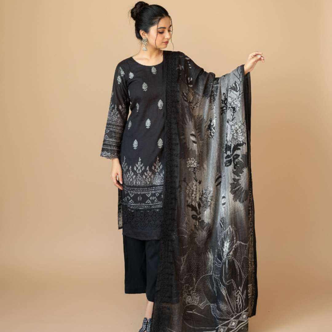 Digital Print Lawn with Embroidered  3-Piece Suit