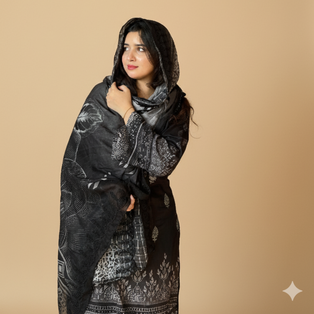 Digital Print Lawn with Embroidered  3-Piece Suit