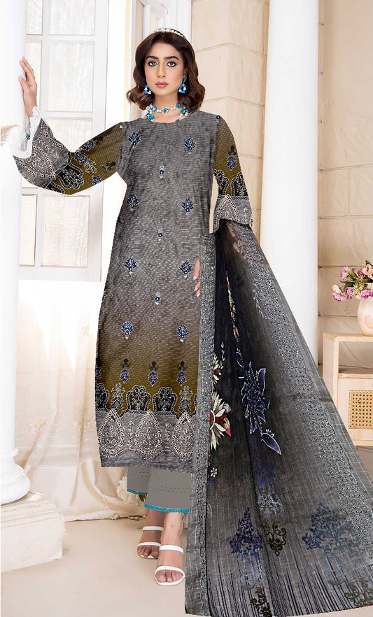 Digital Print Lawn with Embroidered  3-Piece Suit