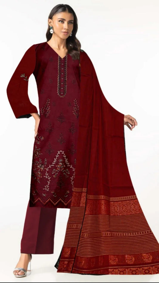 Noor 3-Piece Embroidered Lawn Suit | Jacquard Shawl & Dyed Trouser