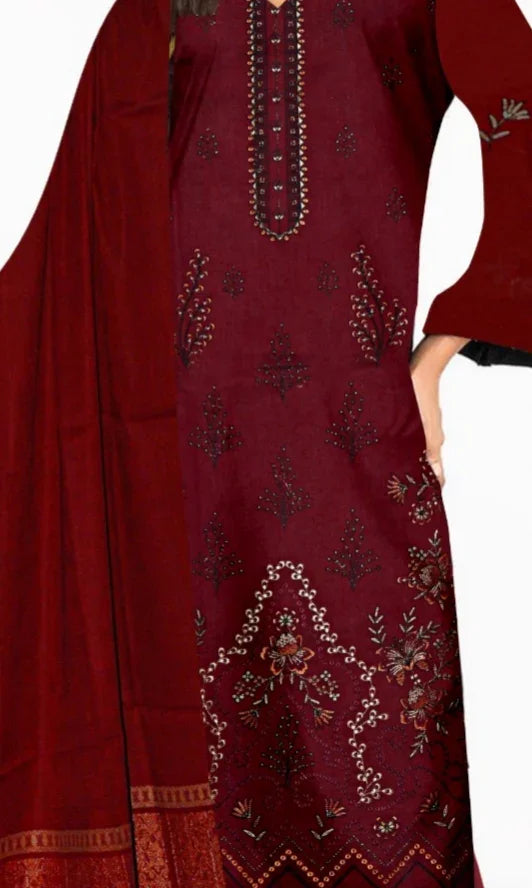 Noor 3-Piece Embroidered Lawn Suit | Jacquard Shawl & Dyed Trouser