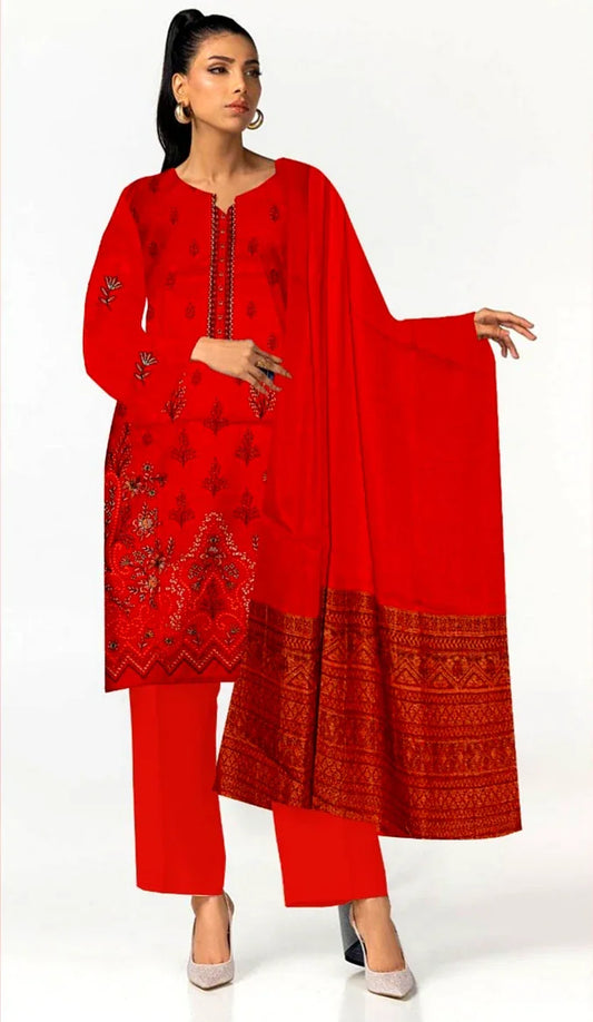 Noor 3-Piece Embroidered Lawn Suit | Jacquard Shawl & Dyed Trouser